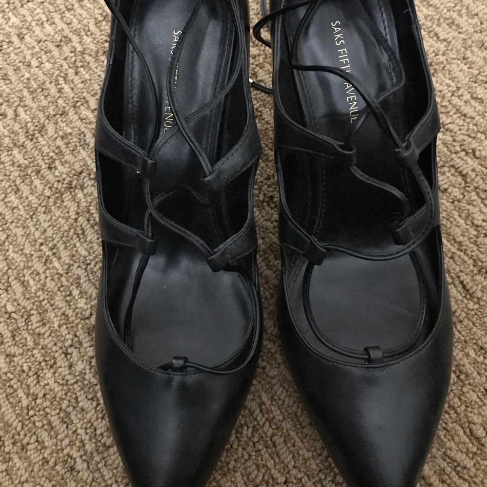 Saks Fifth Avenue lace up black pumps